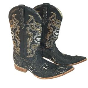 Soto Boots Mens Cowboy black denim boots pointed toe 8.5